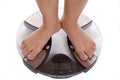 Feet on scales blue toenails