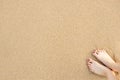 Selfie Woman Feet on Sea Sand Beach Background Royalty Free Stock Photo