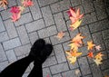 Feet shoes walking in fall season nature