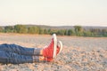 Feet sneaker on crack dry ground Royalty Free Stock Photo