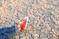 Feet sneaker on crack dry ground Royalty Free Stock Photo