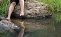 Feet Soak with water streams relaxing in nature or nature spa concept