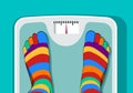 Feet with toe socks standing on scale Royalty Free Stock Photo