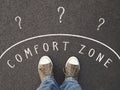 Feet of unrecognizable person standing inside comfort zone