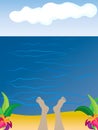 Feet in the warm sea. Time to relax overlooking the horizon. Doodle hand drown beach Royalty Free Stock Photo
