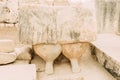 Feet of a woman, fragment of a huge statue of the mother goddess in Tarxien temple in Malta