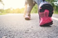 Feet women running on the road for health