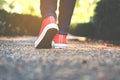 Feet women in the walking on the park Royalty Free Stock Photo