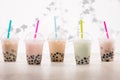 Fefreshing iced milky bubble tea with tapioca pearls in plastic Royalty Free Stock Photo