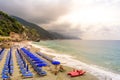 Fegina beach at Monterosso - Village of Cinque Terre National Park at Coast of Italy. Province of La Spezia, Liguria, in the north