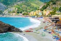 Fegina beach at Monterosso - Village of Cinque Terre National Park at Coast of Italy. Province of La Spezia, Liguria, in the north