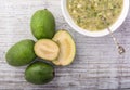 Feijoa and feijoa jam top view