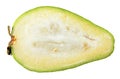 Feijoa fruit cut in half inside longitudinal section isolated on white background