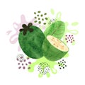 Feijoa fruit with splashes. Royalty Free Stock Photo