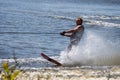 Water skiing at Wiremill Lake near Felbridge Surrey on August 2, 2020. One unidentifed man Royalty Free Stock Photo