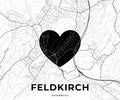 Feldkirch, Austria, black and white map template with a black heart symbol Royalty Free Stock Photo