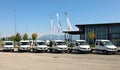 Row of Man TGE vans outside the official dealership of the german truck manufacturer.
