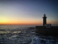 Felgueiras Lighthouse at sunset, Foz do Douro, Porto, Portugal, January 2019 Royalty Free Stock Photo