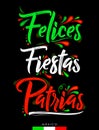 Felices Fiestas Patrias, Happy National Holidays spanish text, Mexican theme patriotic celebration. Royalty Free Stock Photo