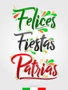 Felices Fiestas Patrias, Happy National Holidays spanish text, Mexican theme patriotic celebration. Royalty Free Stock Photo