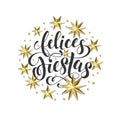 Felices Fiestas Spanish Happy Holidays golden decoration, calligraphy Royalty Free Stock Photo
