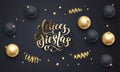 Felices Fiestas Spanish Happy Holidays golden decoration, hand drawn gold calligraphy font for greeting card black background. Vec Royalty Free Stock Photo