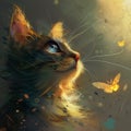 Felidae organism gazes at butterfly in small to mediumsized cat painting Royalty Free Stock Photo