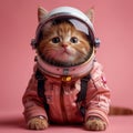 A Felidae in space suit and helmet, smiling with iris eyes