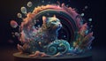 Feline Dreams, Cat shaped Sea Corals, Spirals, and Starry Space Elements with Generative AI