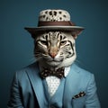 Hyper-realistic Photo Of Adorable Ocelot Wearing Hat And Suit