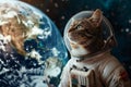 Feline Explorer Gazes Upon Planet Earth, Donning Astronaut Suit
