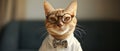 Feline Fashion A Chic Cat Wearing Glasses And A White Shirt On A Minimalist Background