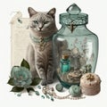 Feline Fashionista Shabby Chic Cat Accessorized to Impress - Generative AI