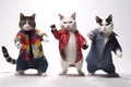 Feline Fashionistas: Cats Dancing Gangnam Style in Human Clothes on White Background. Perfect for Invitations and Posters.