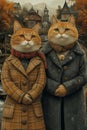 Feline Fashionistas: A Stylish Sibling Duo in the Fall Cityscape
