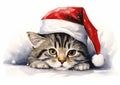 Feline Festivities: A Stylish Kitten in a Santa Hat on a Whimsic