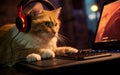 Feline Frag Fest Gamer Cat Headphone Haven. Generative AI