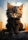 Feline Fury: A Heavy Metal Kitty Cat on a Rusty Ledge