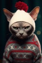 Feline Fury: The Winter Adventures of an Angry Kitten in a Knitt Royalty Free Stock Photo