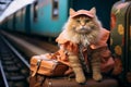 Feline getaway Funny cat embarks on a whimsical travel adventure