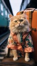 Feline getaway Funny cat embarks on a whimsical travel adventure