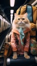 Feline getaway Funny cat embarks on a whimsical travel adventure