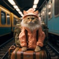 Feline getaway Funny cat embarks on a whimsical travel adventure