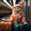 Feline getaway Funny cat embarks on a whimsical travel adventure