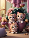 Feline Hideaway - Playful Kittens Exploring a Charming Hideout - Generated using AI Technology