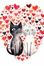 Feline Love: A Tale of Two Cats, Heart Vectors, and Princesses Royalty Free Stock Photo
