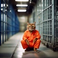 Feline Penitentiary Chic: A High Detail, High-Resolution Rendering of a Havana Brown Cat Sporting an Inmate Orange Jumpsuit Outfit