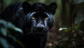 Feline staring, close up portrait of black cat in green forest generated by AI Royalty Free Stock Photo