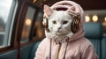 Feline Swagger: Cat\'s Sporty Outfit and Headphones Spell Cool Feline Fashion