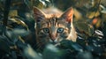 A curious cat peers through foliage Royalty Free Stock Photo